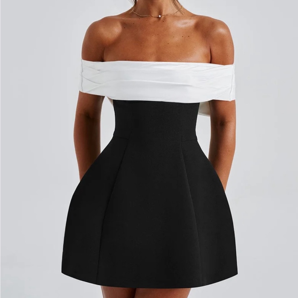 Elegant Off-Shoulder Black and White Dress baby boo brand